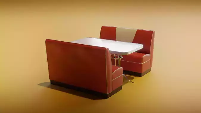 Retro Diner Booth Low-poly 3D model