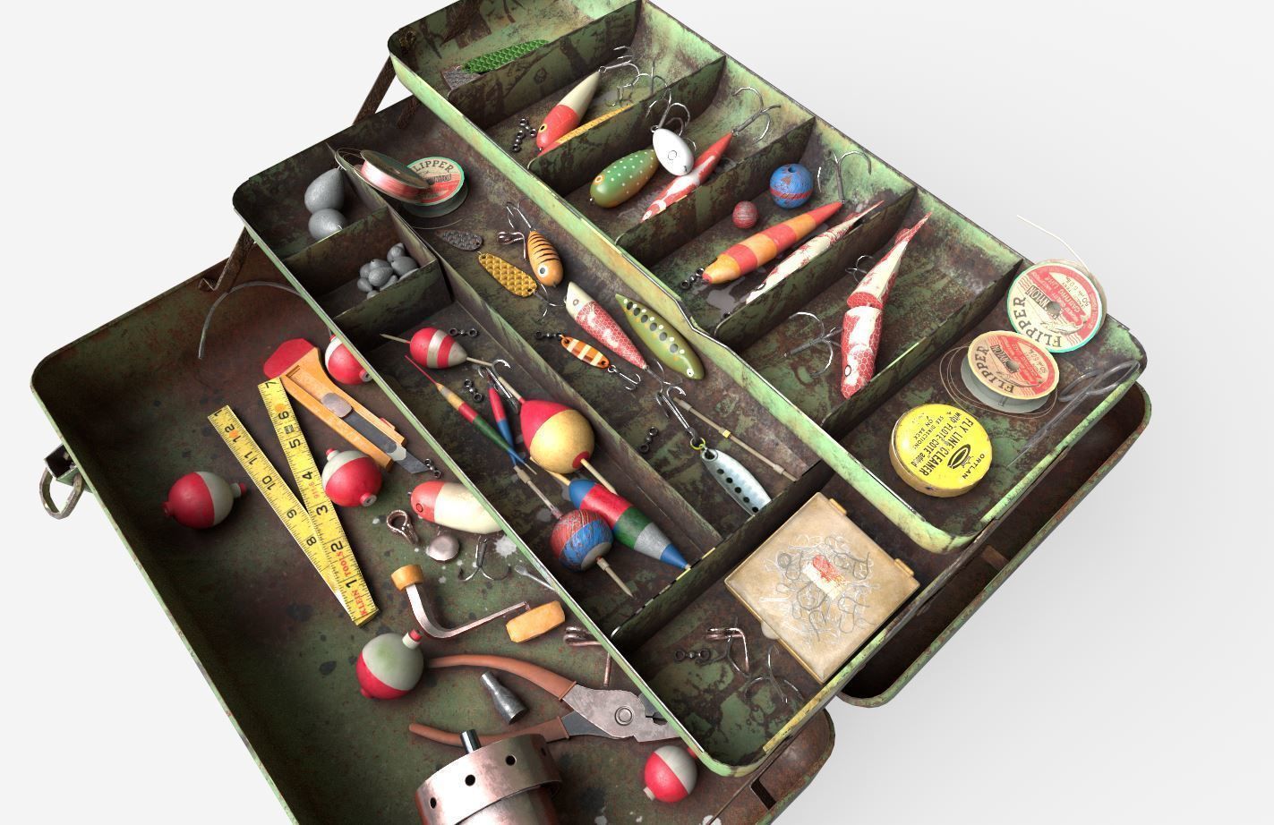 Old Fishing Tackle Box 3D model_6