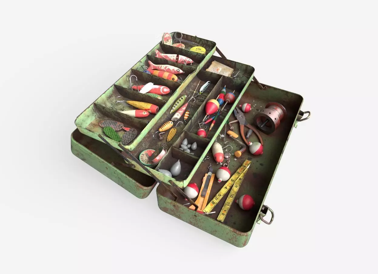 Old Fishing Tackle Box 3D model_0