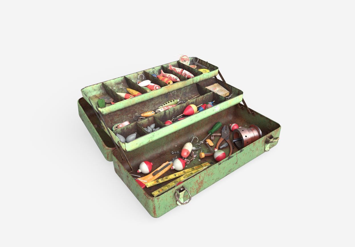 Old Fishing Tackle Box 3D model_1