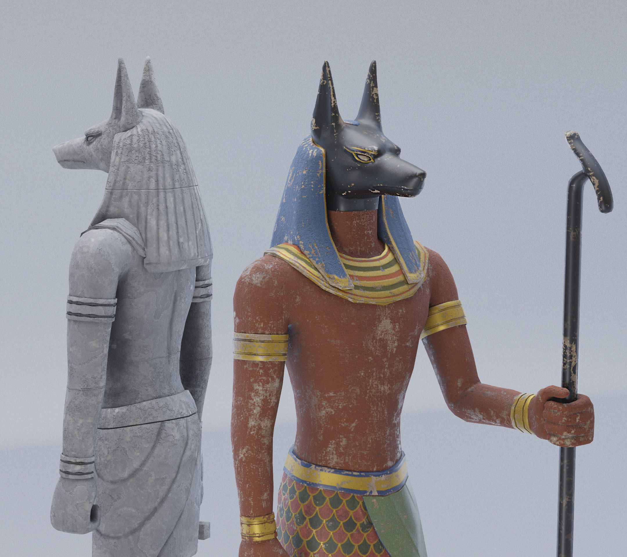Anubis Game-Ready Model two statues of egyptian gods Low-poly 3D model_6
