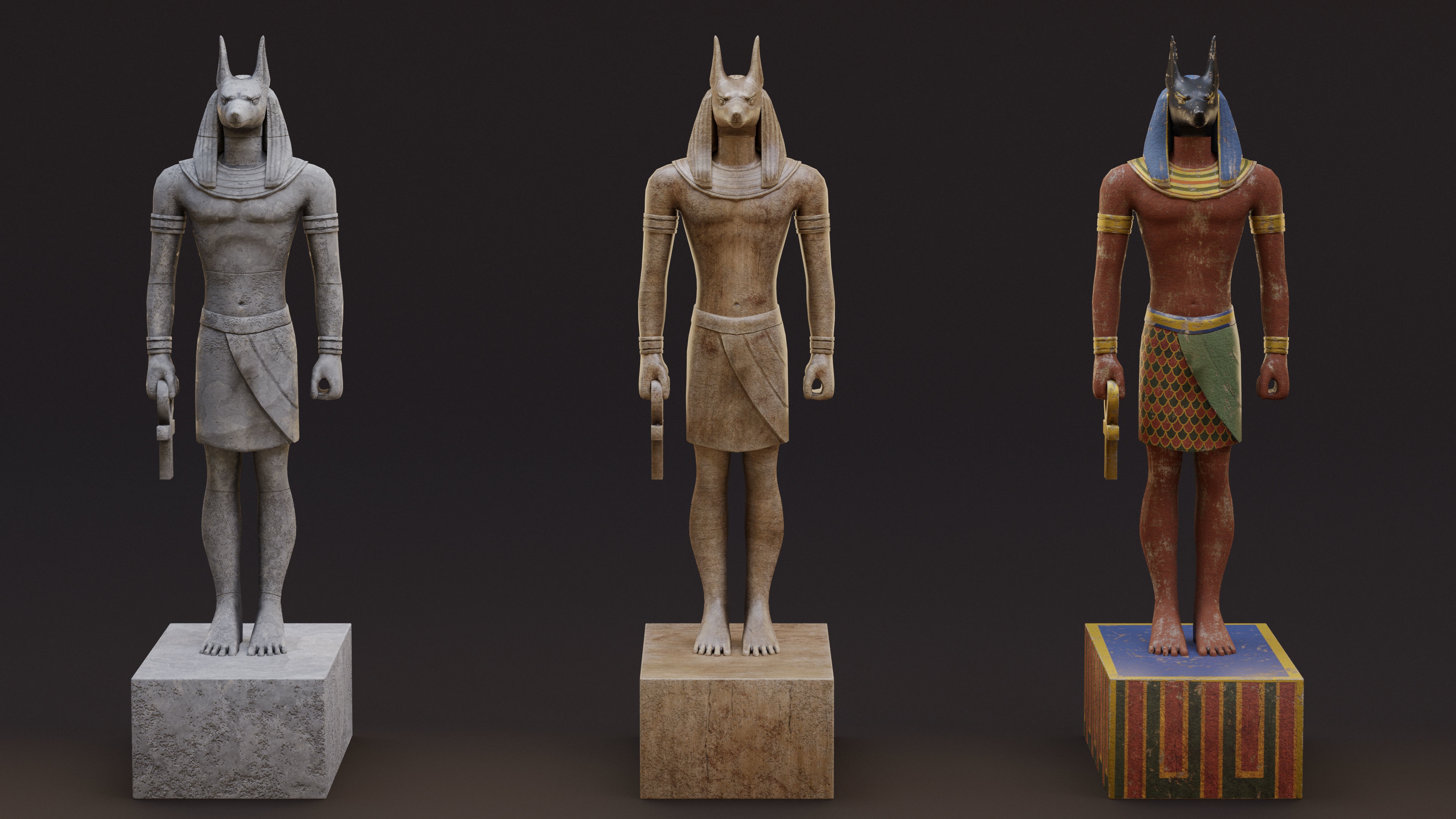 Anubis Game-Ready Model two statues of egyptian gods Low-poly 3D model_1