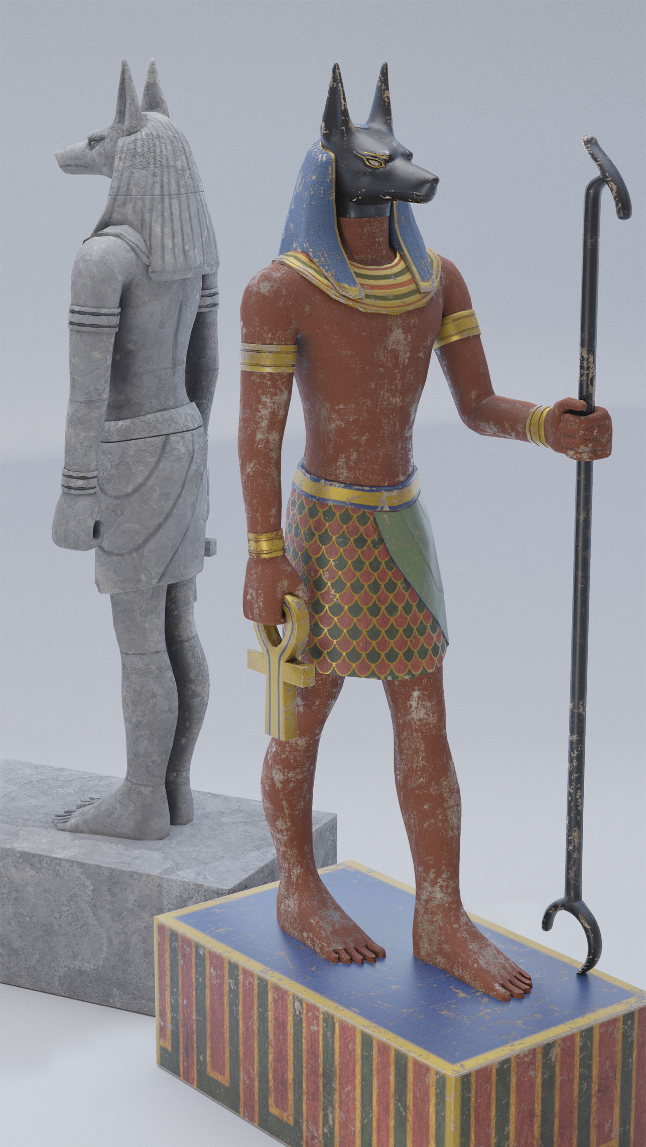 Anubis Game-Ready Model two statues of egyptian gods Low-poly 3D model_7