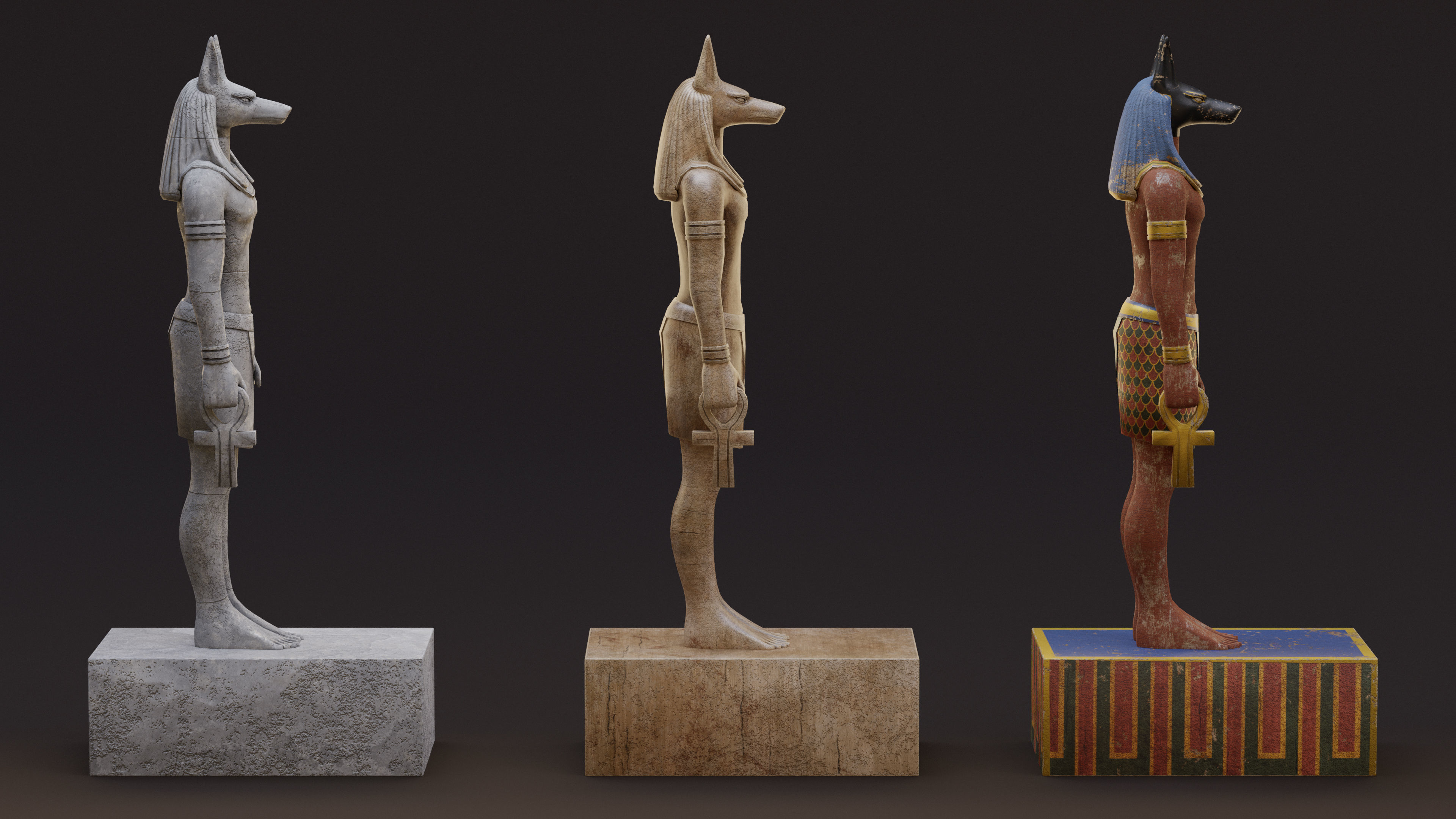 Anubis Game-Ready Model two statues of egyptian gods Low-poly 3D model_2