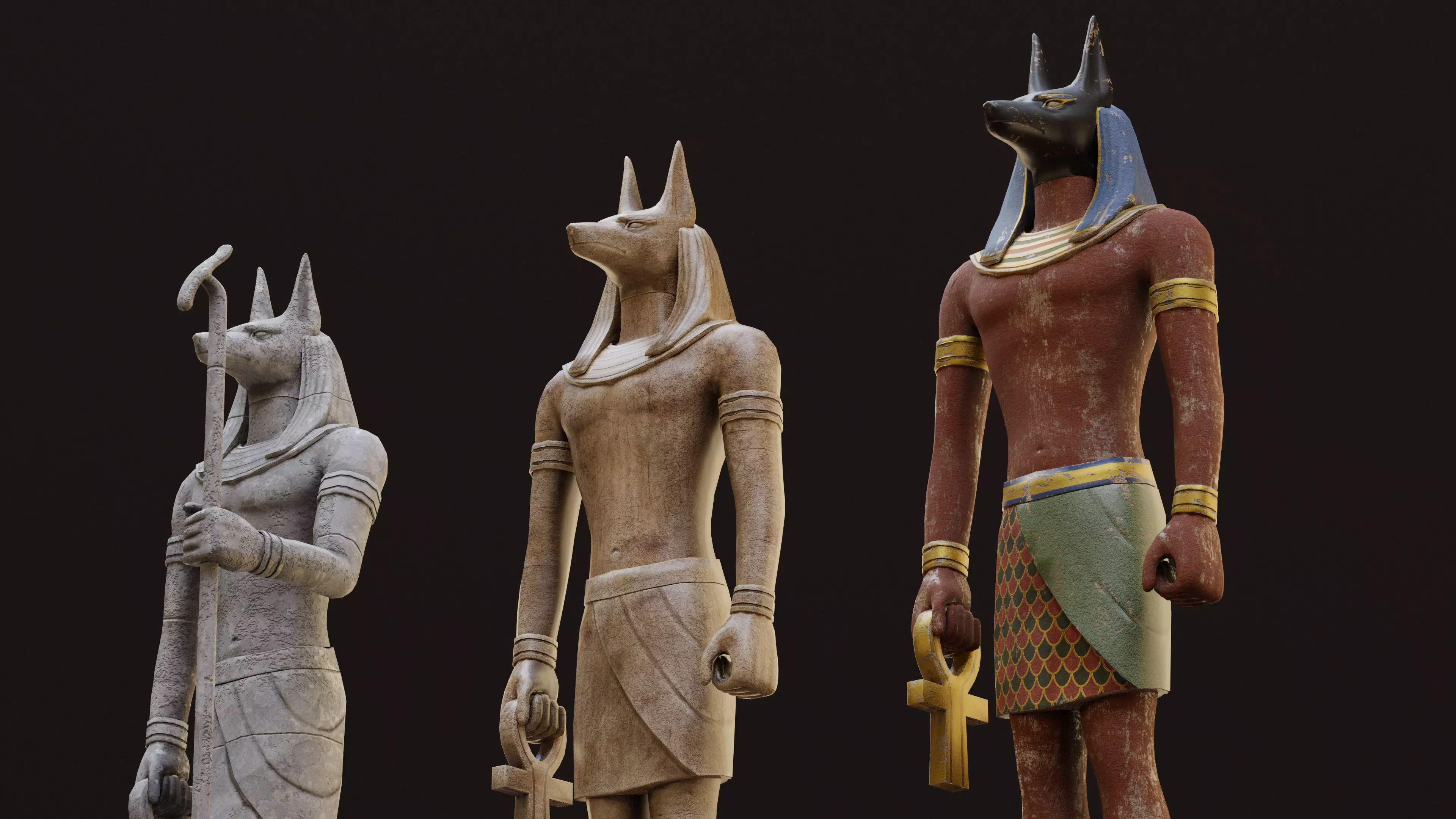Anubis Game-Ready Model two statues of egyptian gods Low-poly 3D model_0