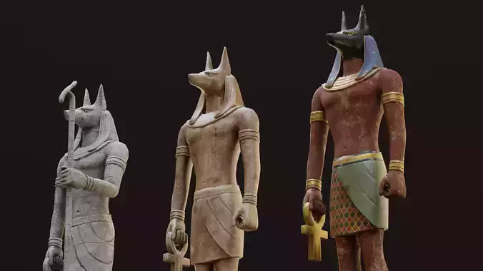 Anubis Game-Ready Model two statues of egyptian gods Low-poly 3D model Anubis Game-Ready Model two statues of egyptian gods Low-poly 3D model