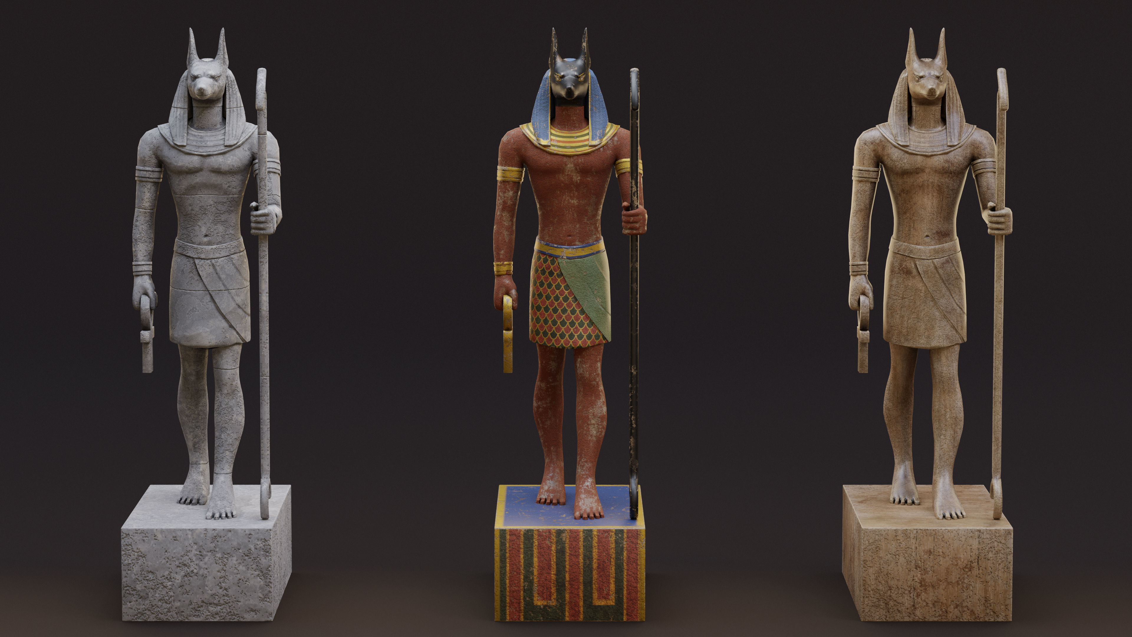 Anubis Game-Ready Model two statues of egyptian gods Low-poly 3D model_4