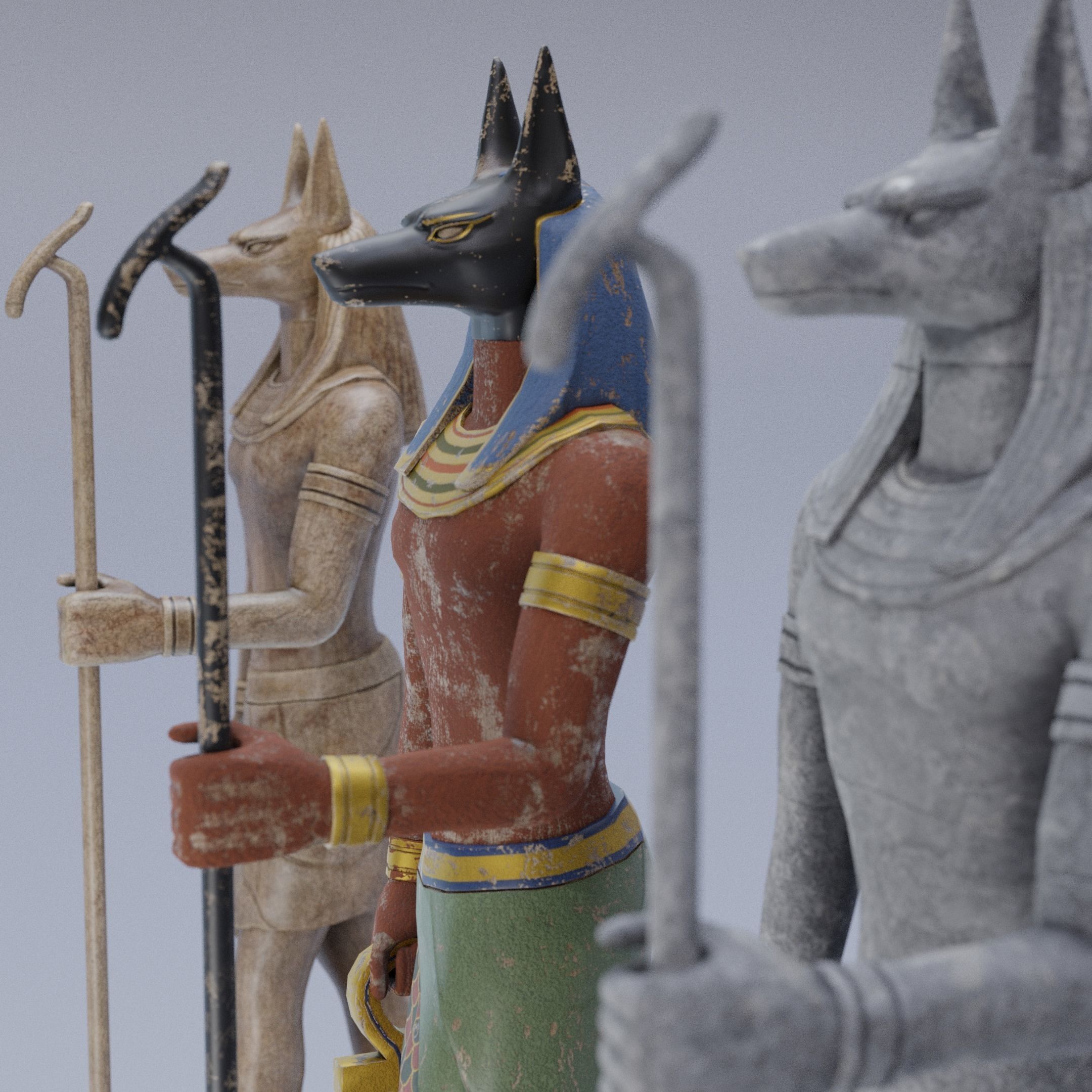 Anubis Game-Ready Model two statues of egyptian gods Low-poly 3D model_5
