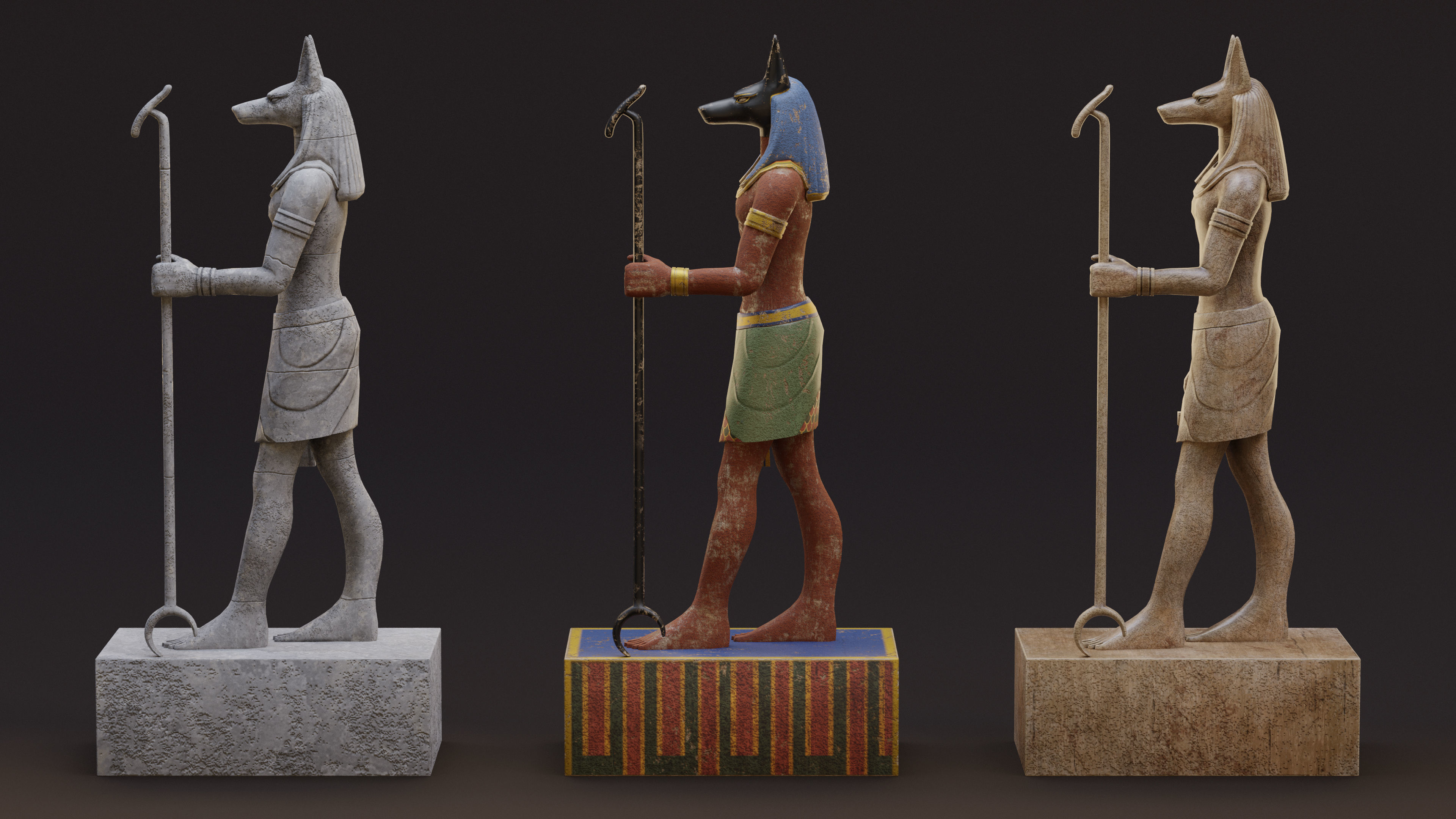 Anubis Game-Ready Model two statues of egyptian gods Low-poly 3D model_3