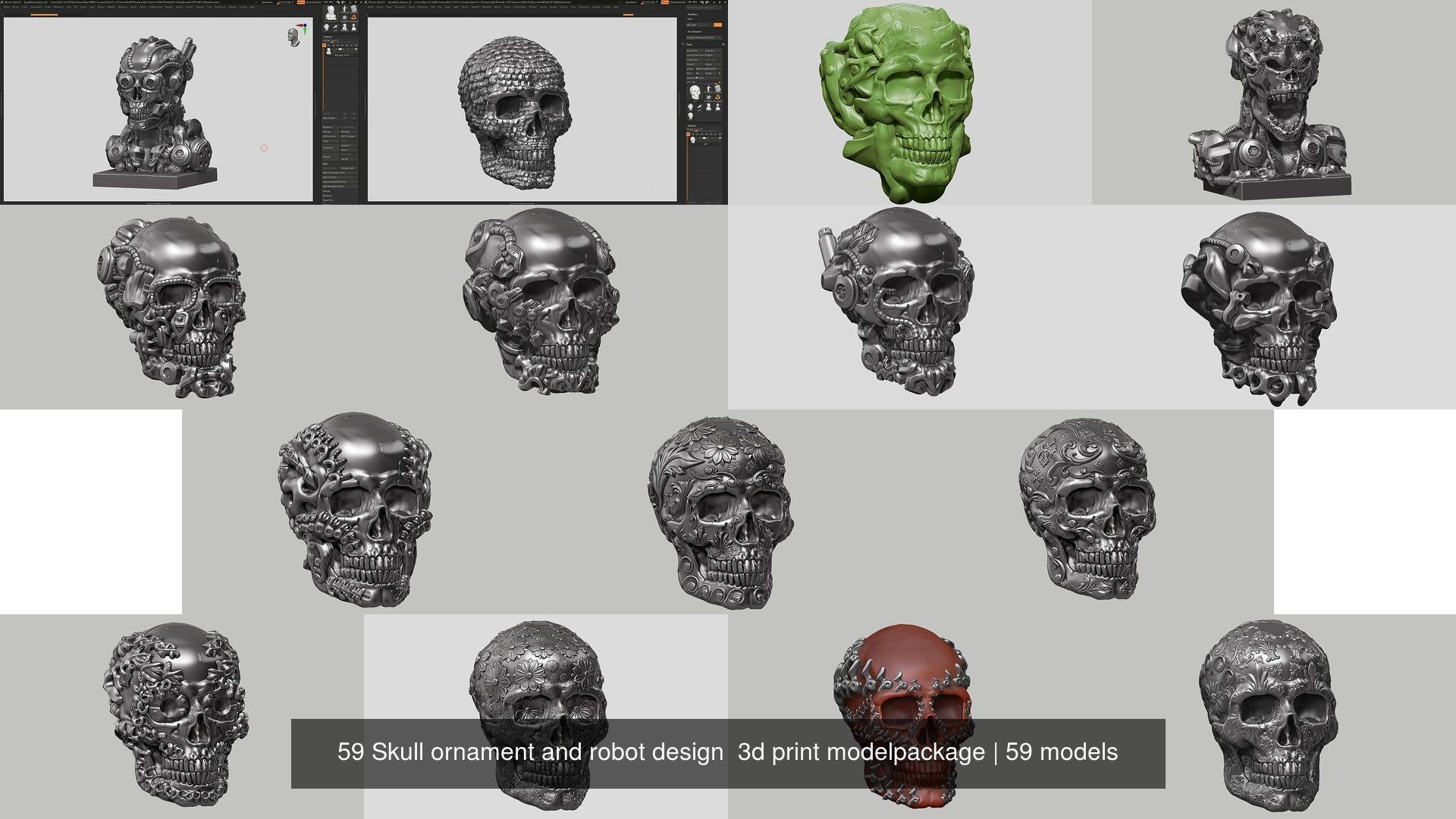 59 Skull ornament and robot design  3d print modelpackage 3D Model Collection_18