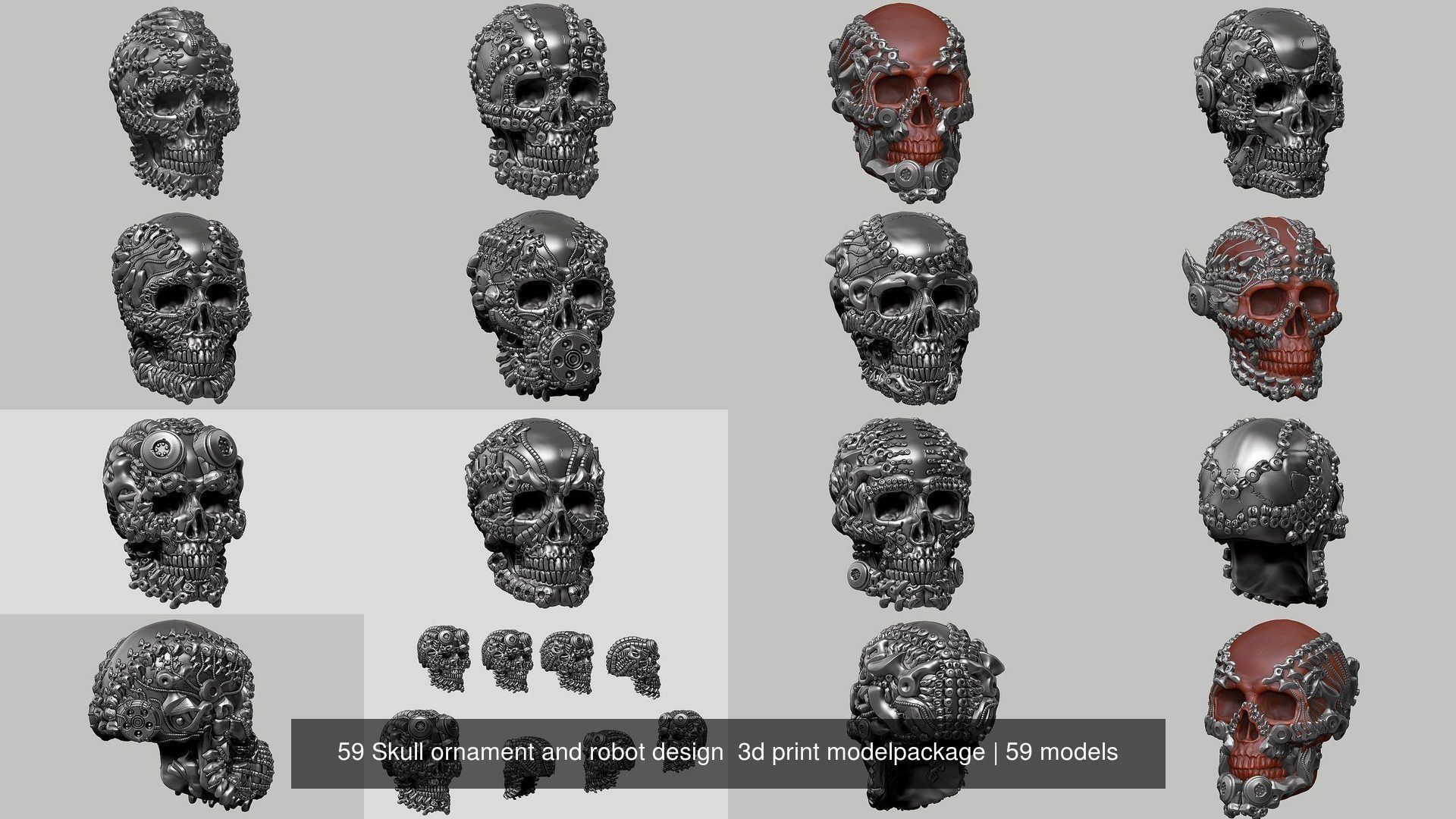 59 Skull ornament and robot design  3d print modelpackage 3D Model Collection_16