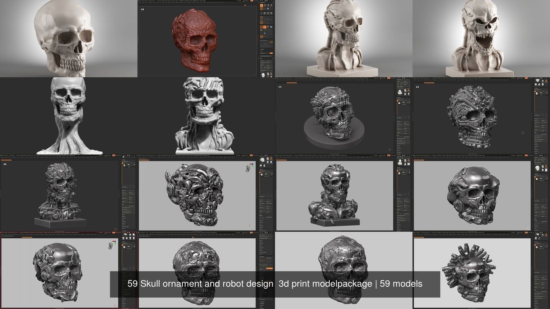 59 Skull ornament and robot design  3d print modelpackage 3D Model Collection_9