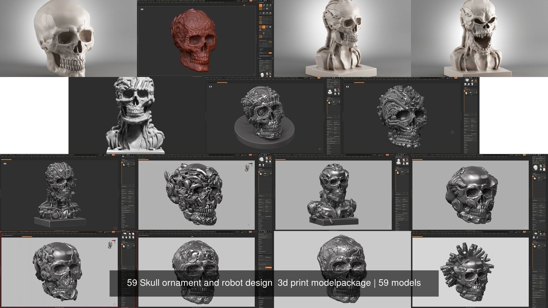 59 Skull ornament and robot design  3d print modelpackage 3D Model Collection_12