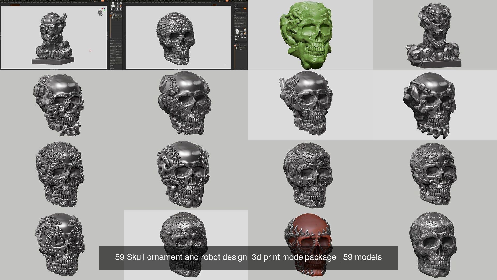 59 Skull ornament and robot design  3d print modelpackage 3D Model Collection_11