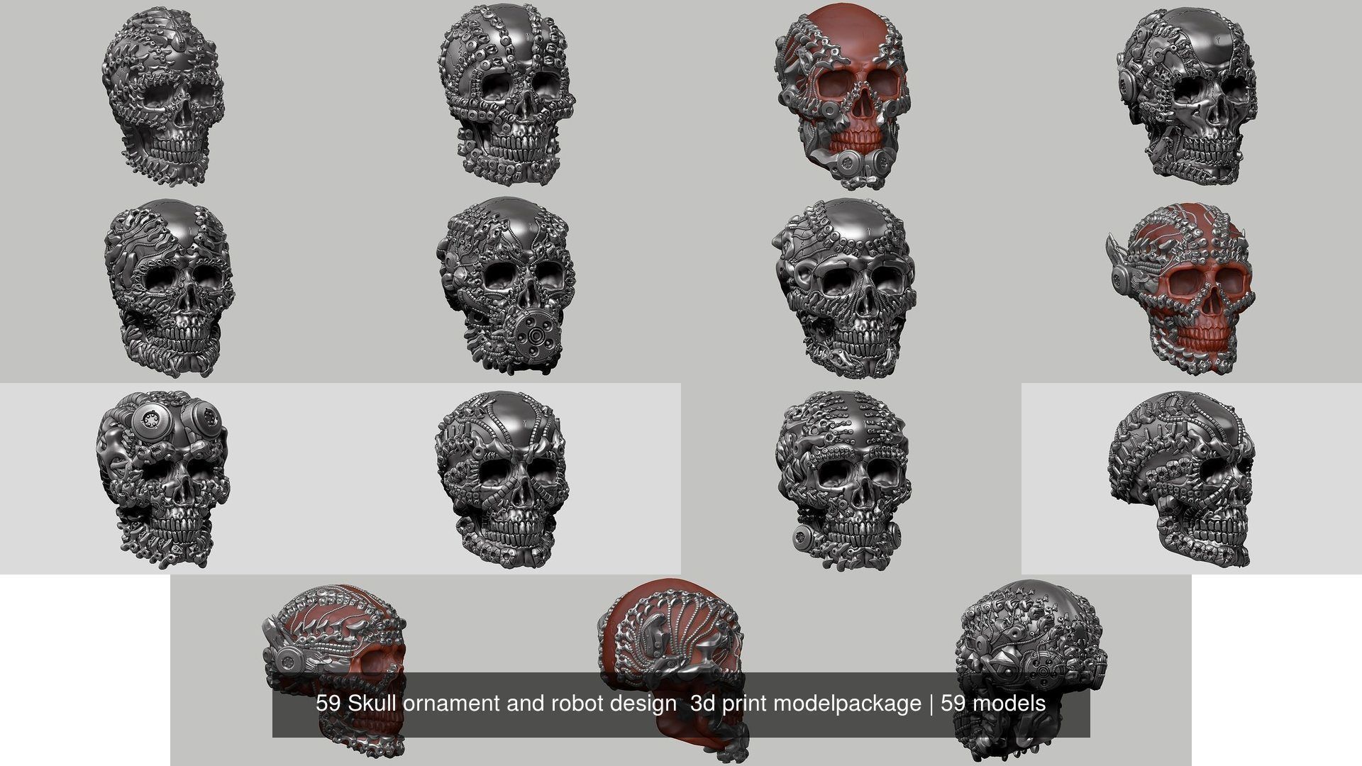 59 Skull ornament and robot design  3d print modelpackage 3D Model Collection_22