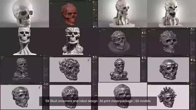 59 Skull ornament and robot design  3d print modelpackage 3D Model Collection