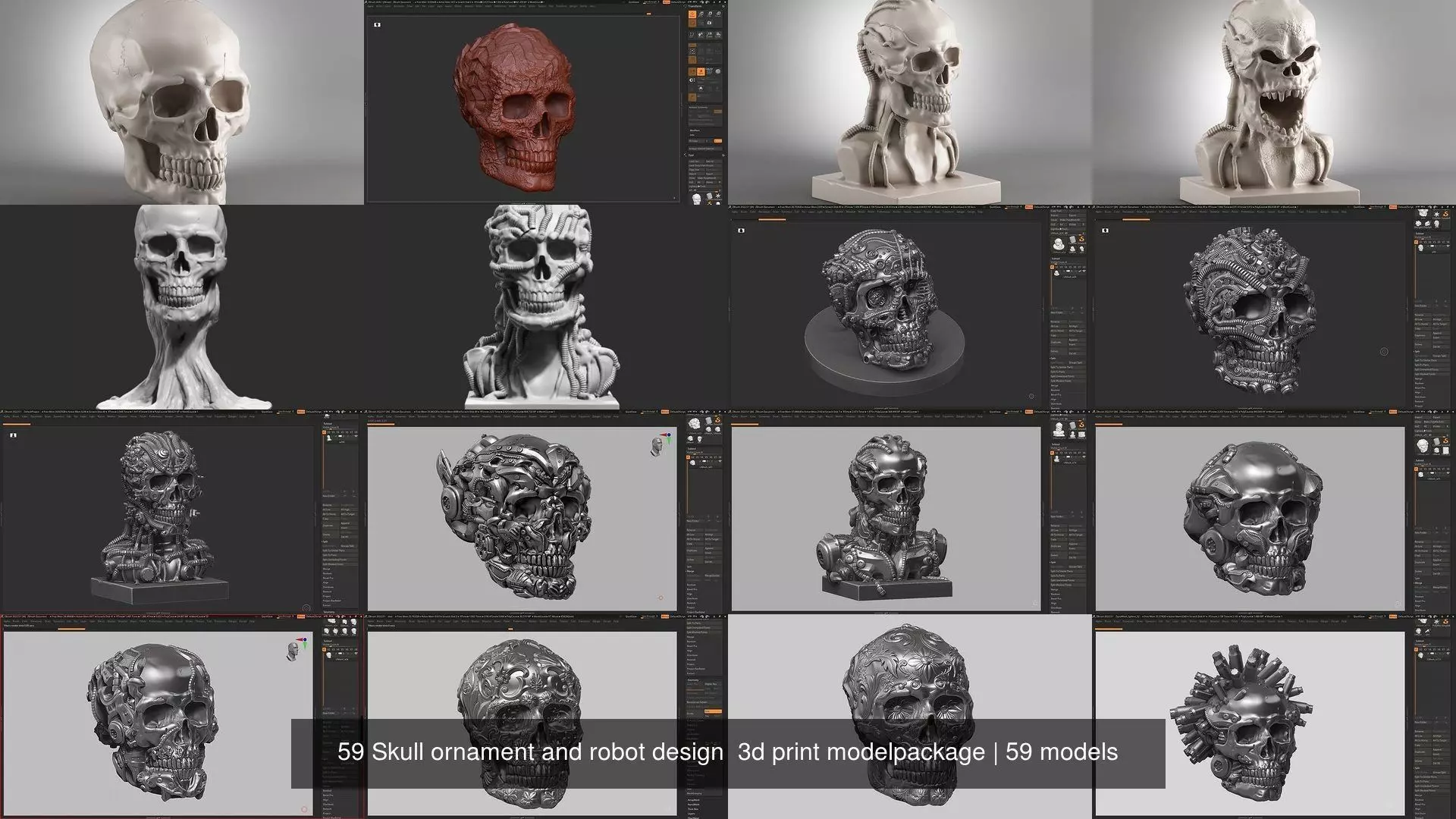 59 Skull ornament and robot design  3d print modelpackage 3D Model Collection_8