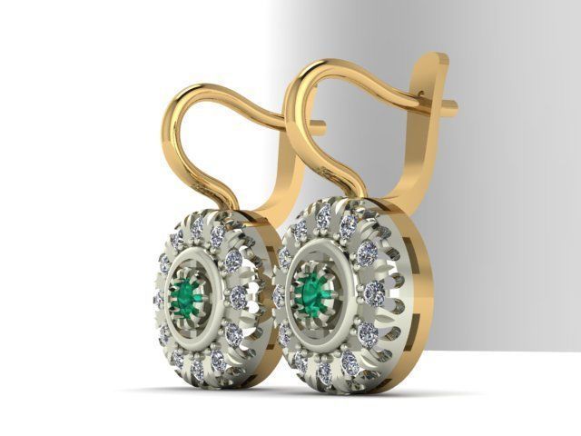 Earrings Emerald Diamond 3D print model_4