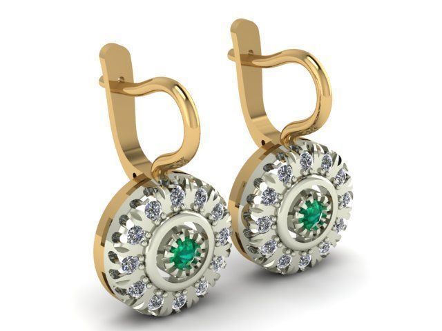 Earrings Emerald Diamond 3D print model_5
