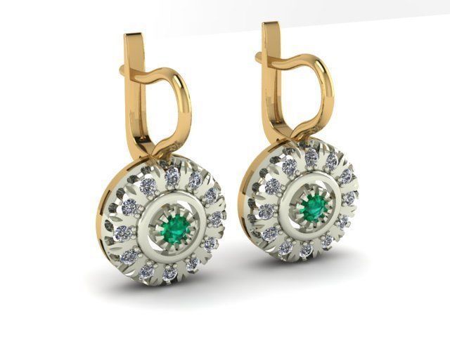 Earrings Emerald Diamond 3D print model_1