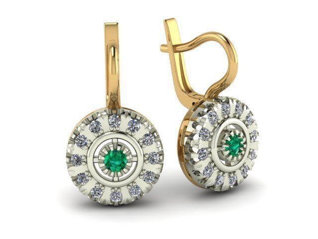 Earrings Emerald Diamond 3D print model_3