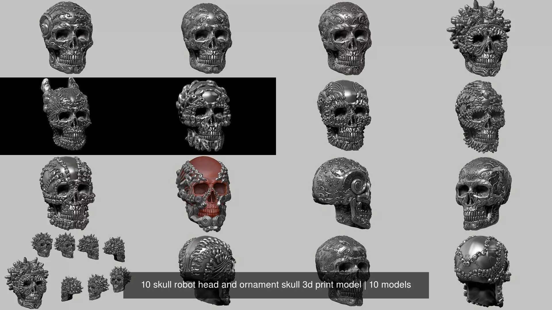 10 skull robot head and ornament skull 3d print model 3D Model Collection_0