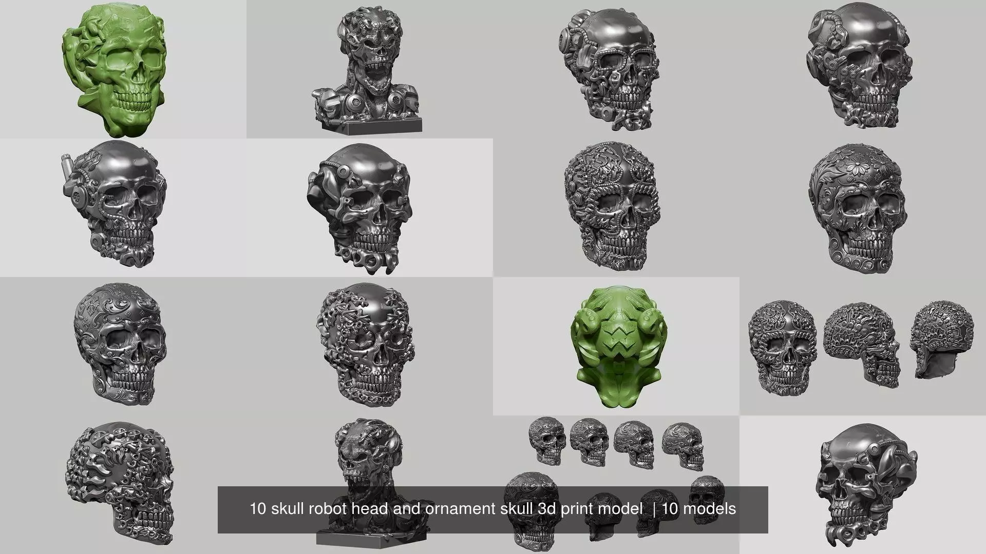 10 skull robot head and ornament skull 3d print model  3D Model Collection_0