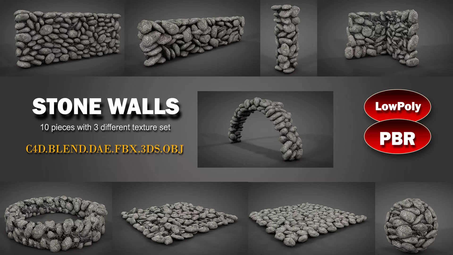 Stone Walls Low-poly 3D model_0
