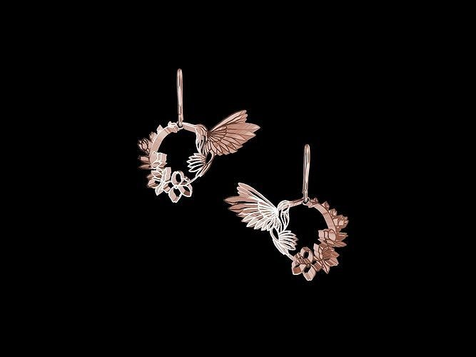designer hummingbird set earrings  3D print model
