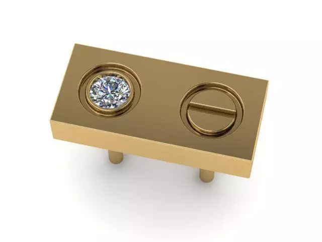 Earring gold stud with diamond in center 3D print model_0