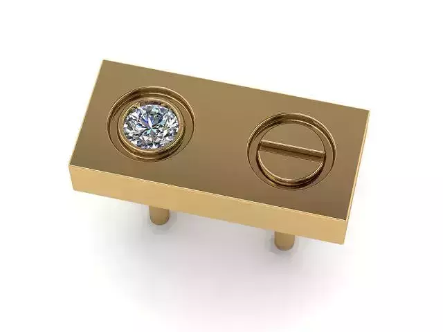 Earring gold stud with diamond in center 3D print model