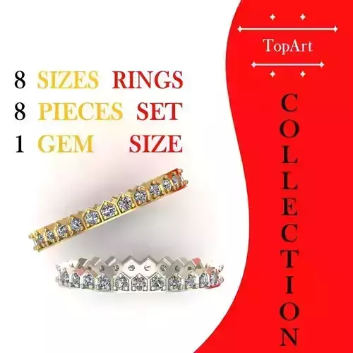Eternity Rings With Gems Sets of 8 Sizes  3D print model