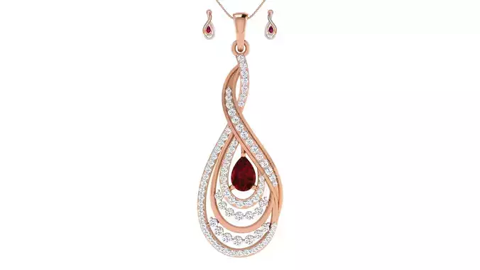 Women pendant-earrings set 3dm stl render detail