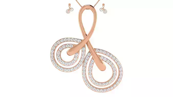 Women pendant-earrings set 3dm render detail