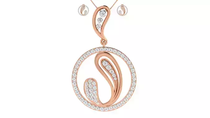 Women pendant-earrings set 3dm render detail