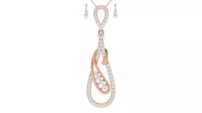 Women pendant-earrings set 3dm render detail