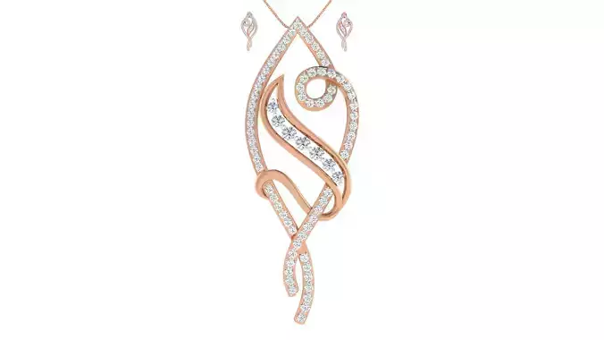 Women pendant-earrings set 3dm render detail