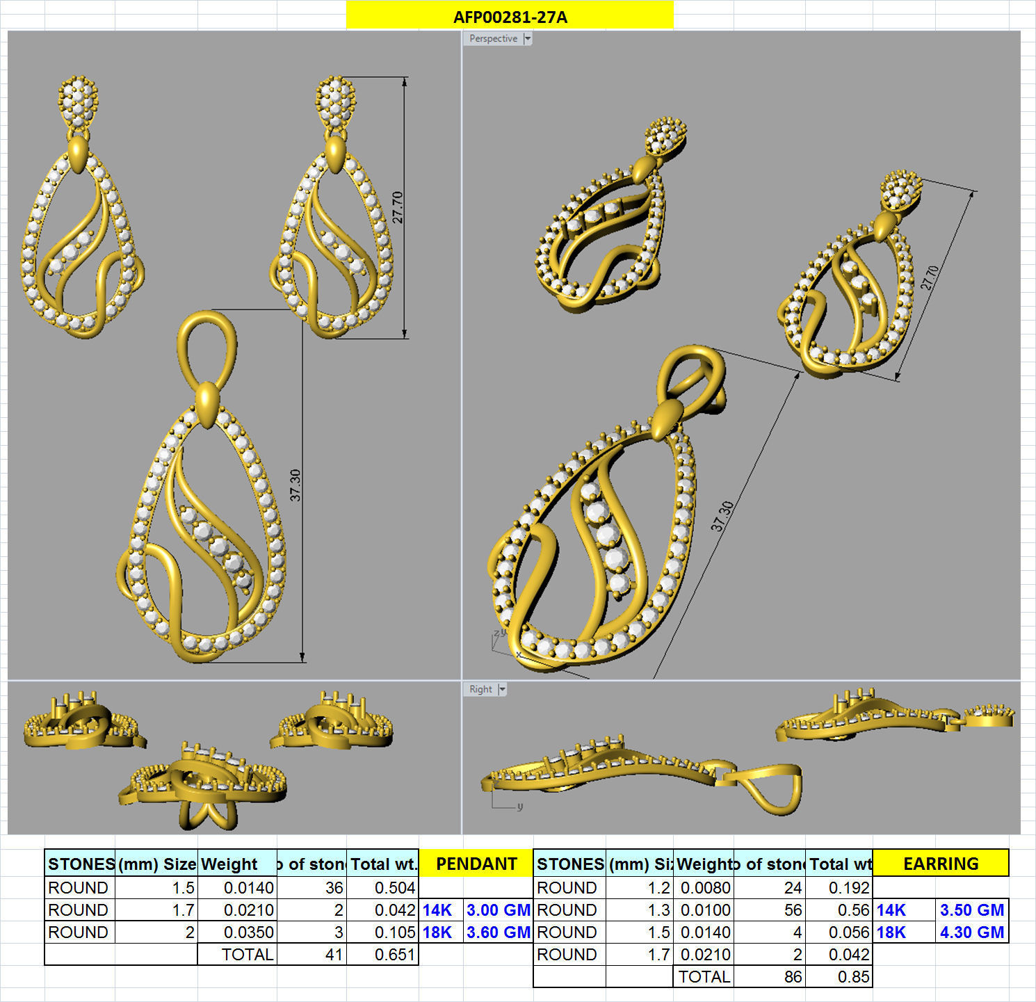 Women pendant-earrings set 3dm render detail 3D print model_10
