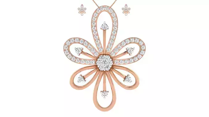 Women pendant-earrings set 3dm render detail