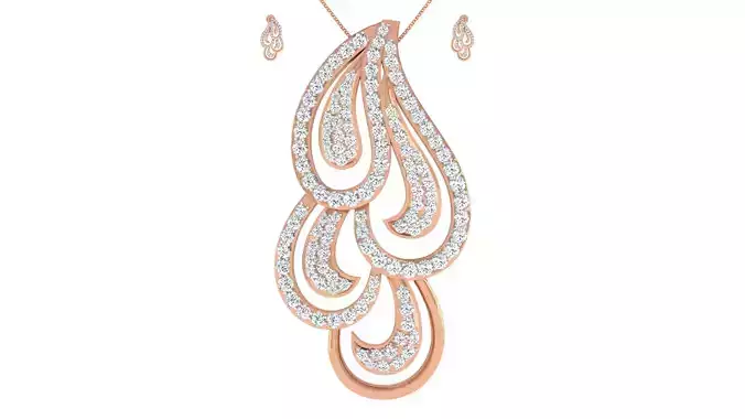 Women pendant-earrings set 3dm render detail