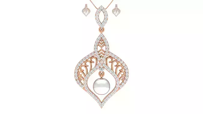 Women pendant-earrings set 3dm render detail