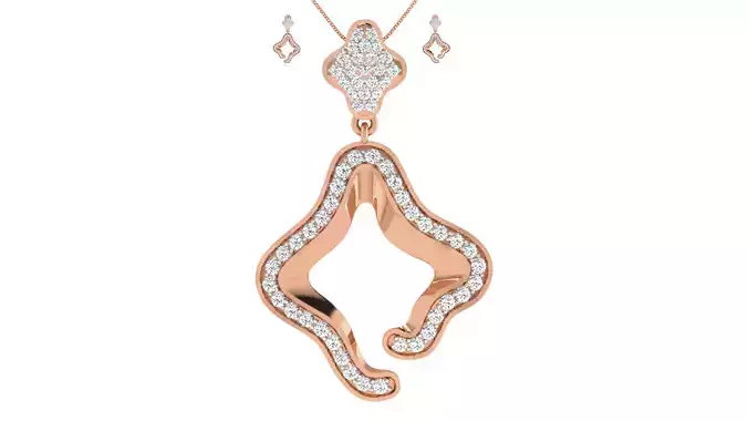 Women pendant-earrings set 3dm render detail