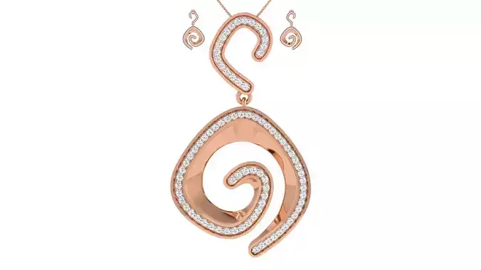 Women pendant-earrings set 3dm render detail