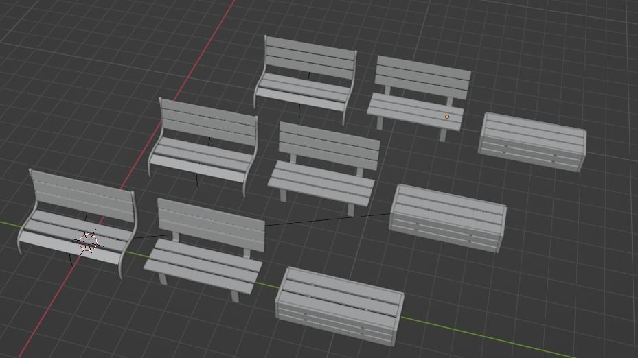Bench set of wooden benches Low-poly 3D model_1