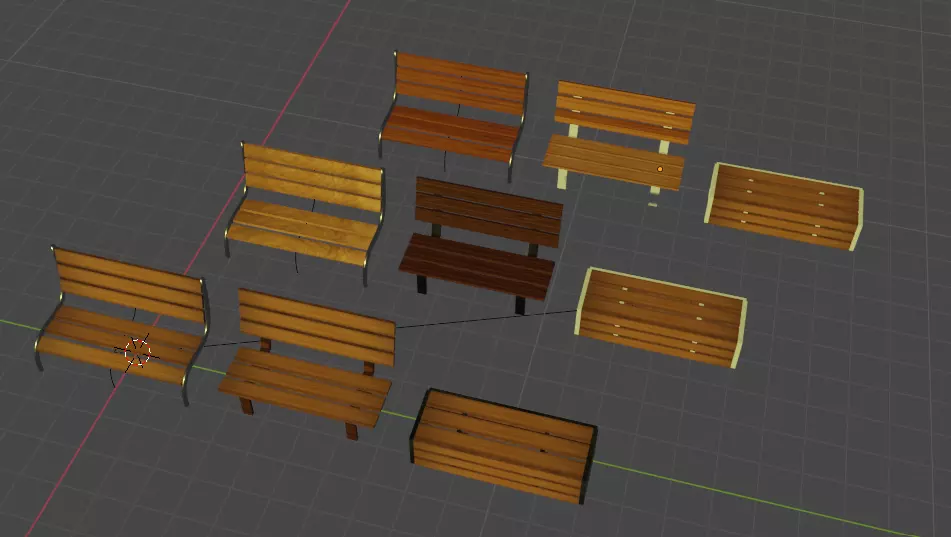 Bench set of wooden benches Low-poly 3D model_0