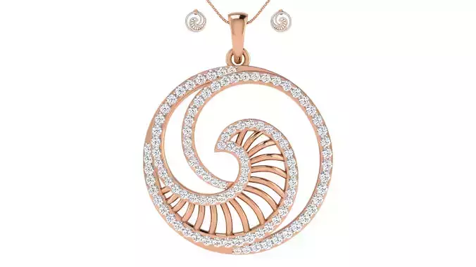 Women pendant-earrings set 3dm render detail