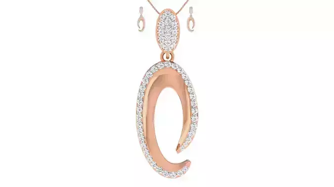 Women pendant-earrings set 3dm render detail