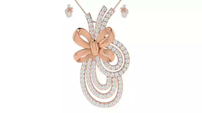 Women pendant-earrings set 3dm render detail