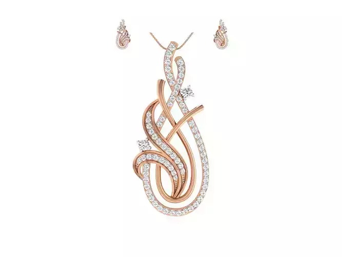 Women pendant-earrings set 3dm render detail