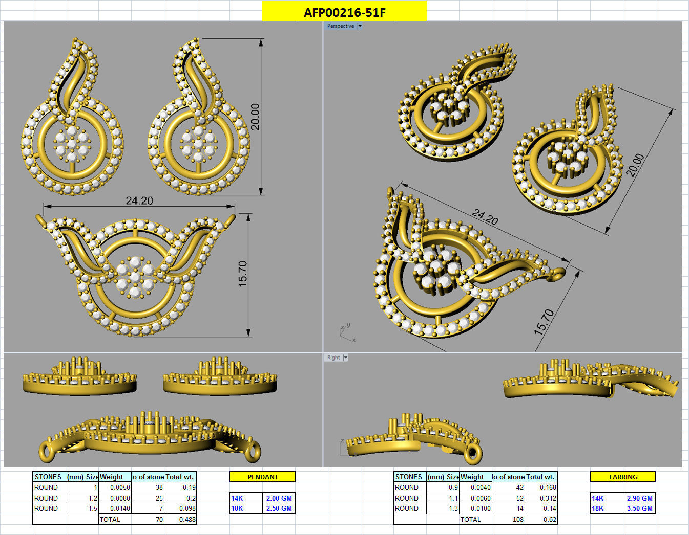 Women pendant-earrings set 3dm render detail 3D print model_10